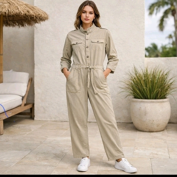 Lucky Brand Beige Utility Jumpsuit - Picture 2 of 13